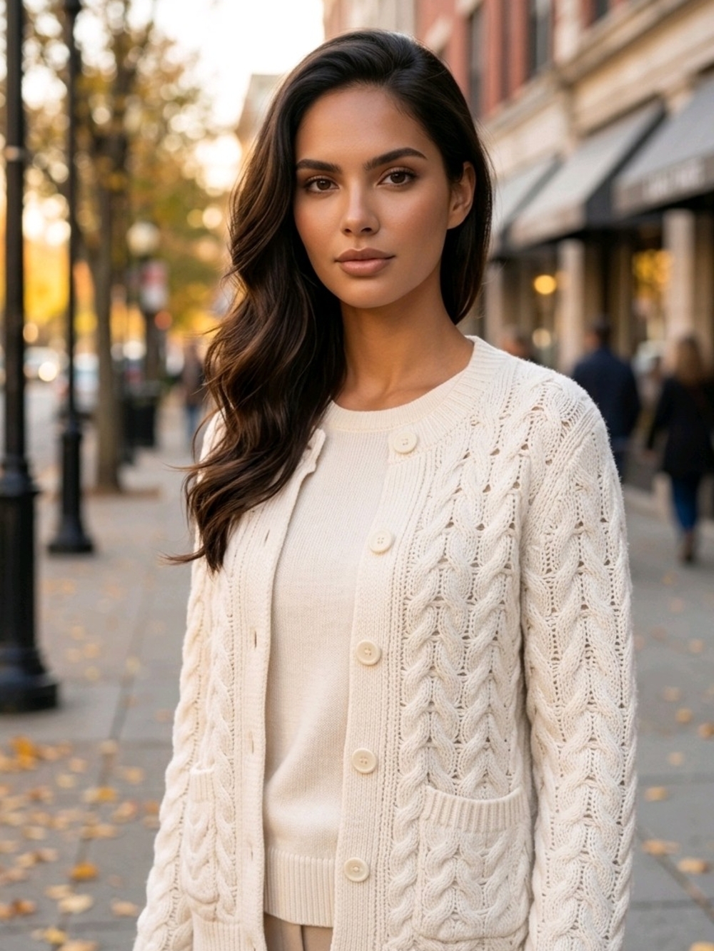 Willow & Wind Cream Cable-Knit Button-Front Cardigan Sz Medium